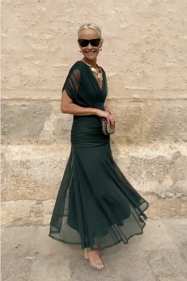 Philippa | Women's Elegant V Neck Chiffon Pleated Wedding Guest Maxi Dress