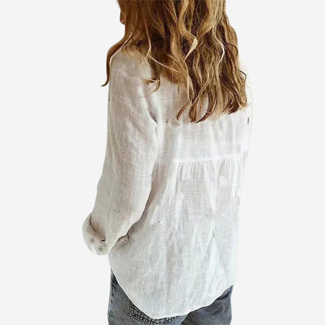 Femke | Women's Linen Blend Long Sleeve Button Down Blouse