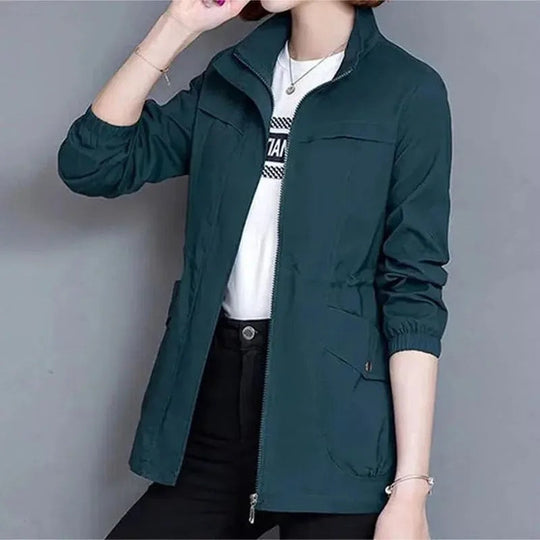 Daria | Stand Collar Elasticated Waist Long Sleeve Lightweight Casual Jacket