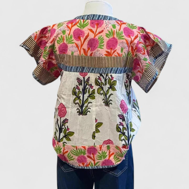 Elarion | Floral Print Puff Sleeve Notch Neck Casual Boho Blouse
