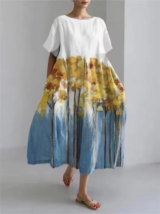 Amanda | Women's Floral Round Neck Relaxed Casual Summer Maxi Dress