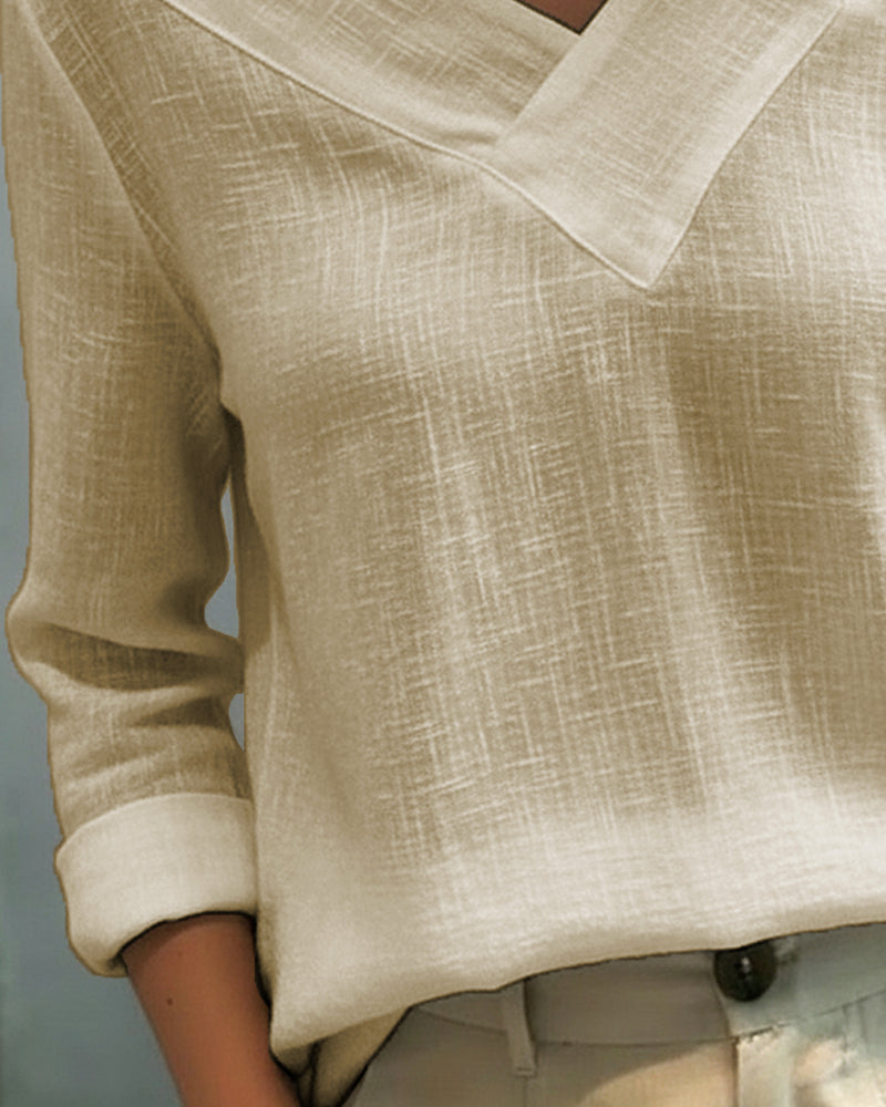Aria | Long Sleeve Asymmetric V Neck Off Shoulder Relaxed Top