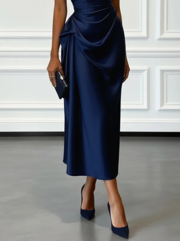 Aurelia | Women's One Shoulder Satin Midi Wedding Guest Dress