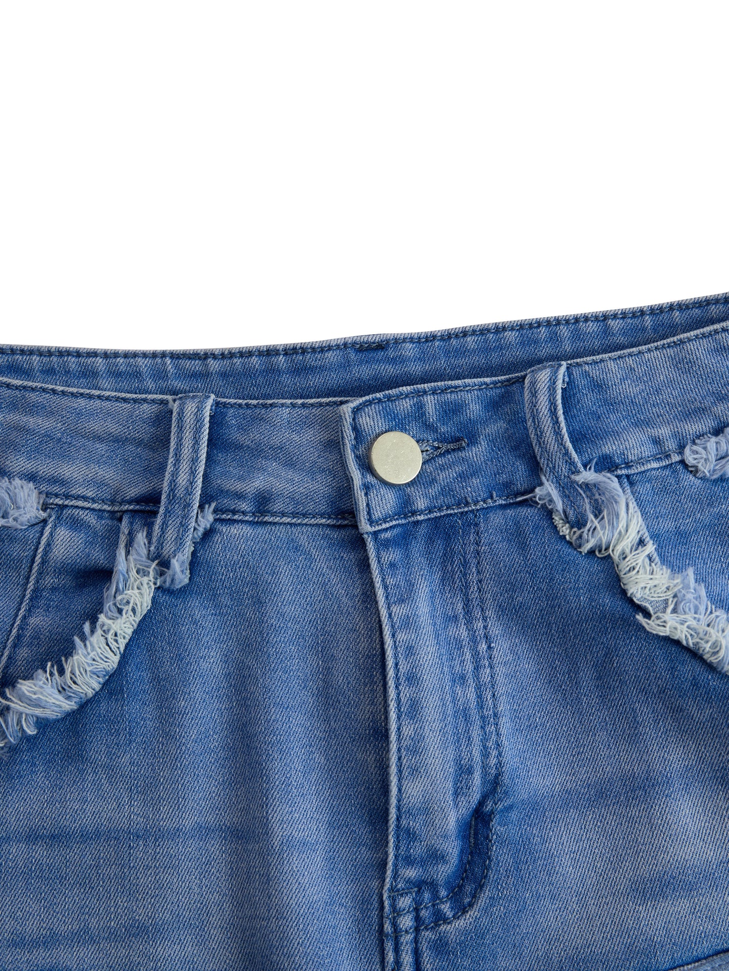Kiera | Denim High Waist Raw Edge Pocket Fringe Hem Mini Skirt