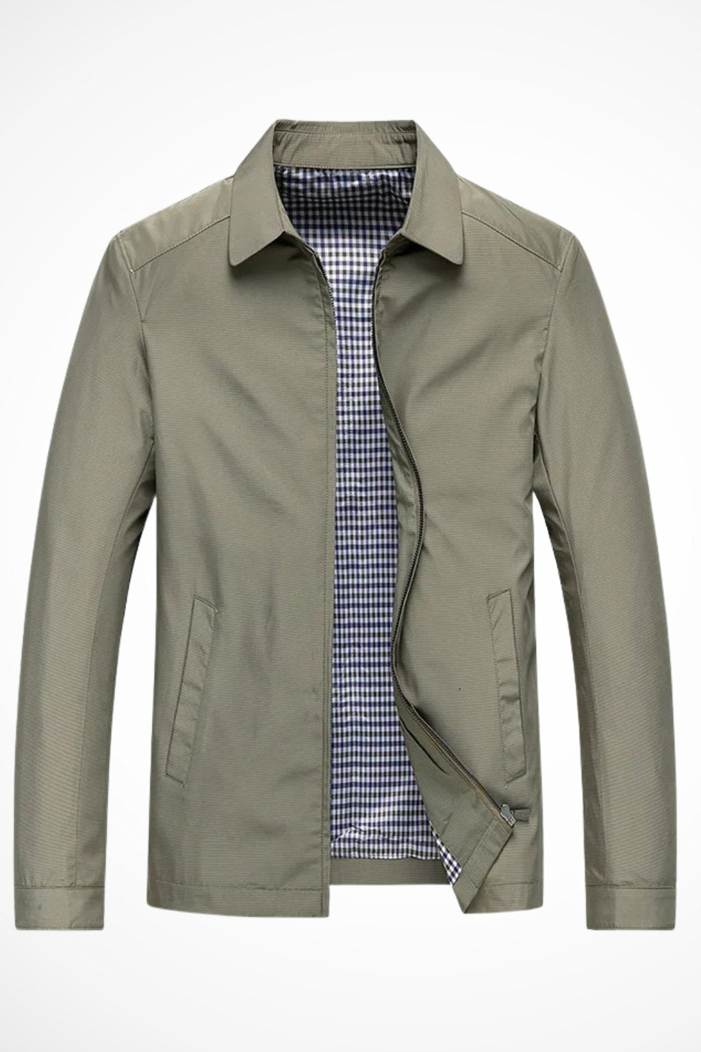 Lucas | Classic Harrington Jacket Zip Front Check Lining