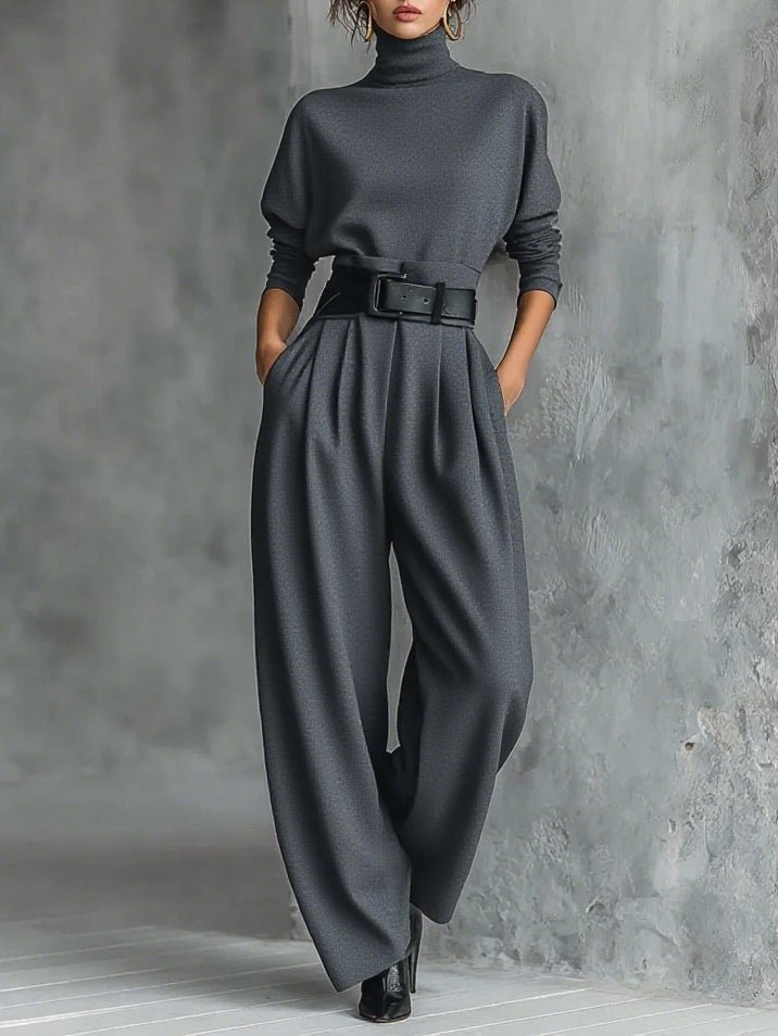 Luna | Turtleneck Long Sleeve High Waist Elegant Jumpsuit Set