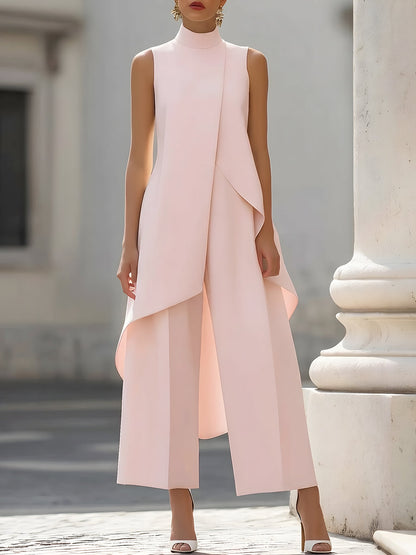 Danna | Women's Elegant High Neck Asymmetric Top Wide Leg Pant Set