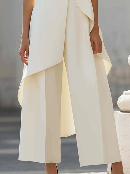 Danna | Women's Elegant High Neck Asymmetric Top Wide Leg Pant Set