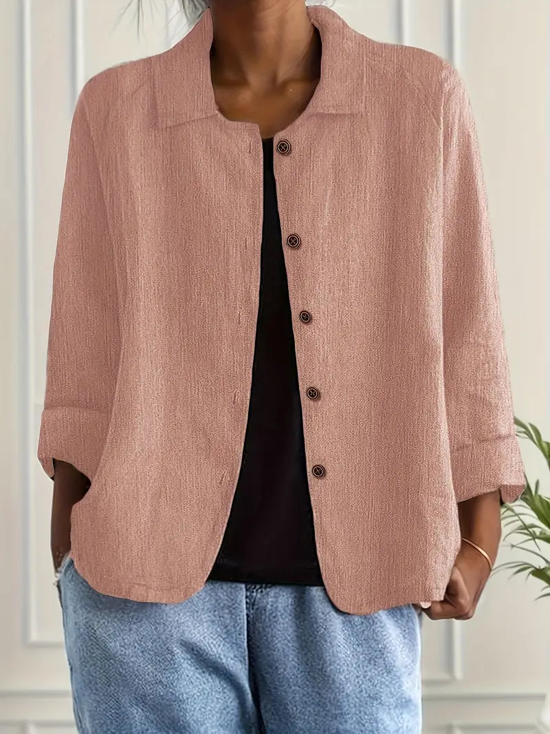 Reese | Lapel Collar Button Down 3/4 Sleeve Relaxed Casual Blouse