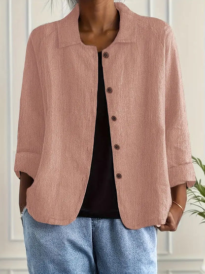 Reese | Lapel Collar Button Down 3/4 Sleeve Relaxed Casual Blouse