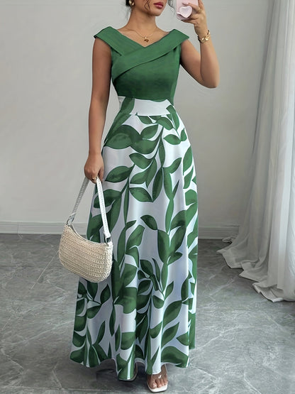 Glen | Women's Floral Print V Neck A Line Wedding Guest Maxi Dress