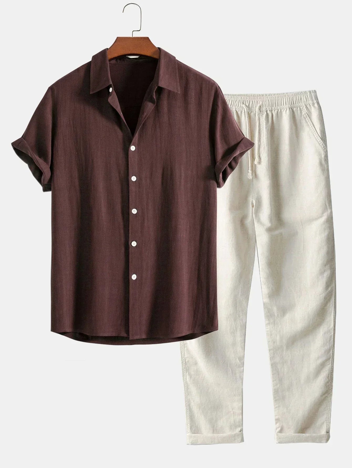 Steven | Men's Linen Short Sleeve Shirt Wide Leg Pants Two Piece Set