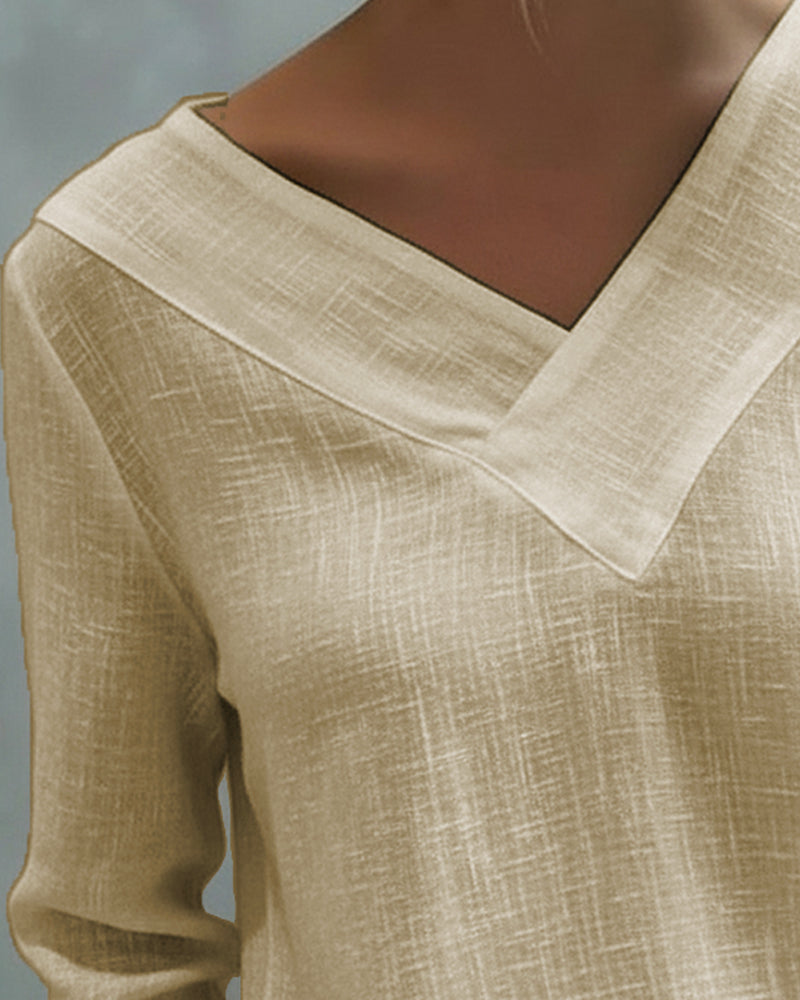 Aria | Long Sleeve Asymmetric V Neck Off Shoulder Relaxed Top