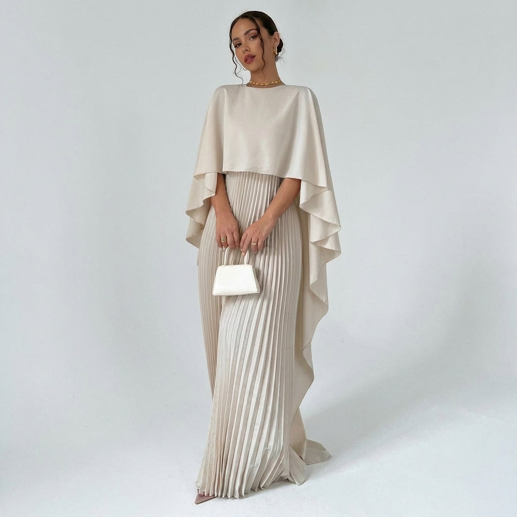 Seraphine | Women's Cape Sleeve High Neck Pleated Chiffon Maxi Dress