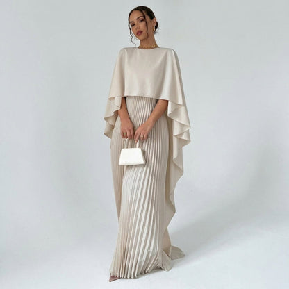 Seraphine | Women's Cape Sleeve High Neck Pleated Chiffon Maxi Dress