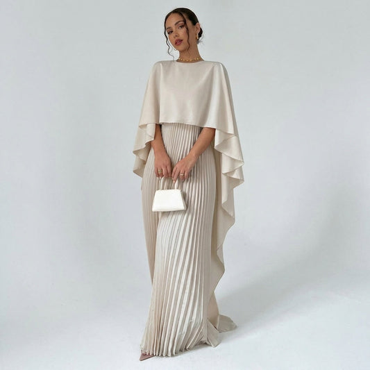 Seraphine | Women's Cape Sleeve High Neck Pleated Chiffon Maxi Dress