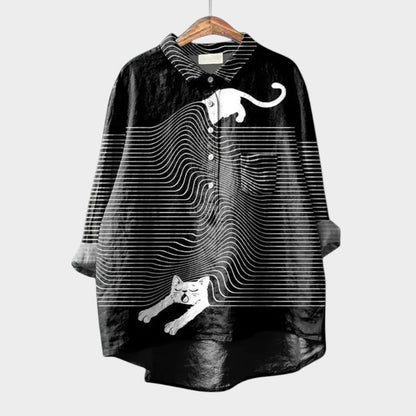 Milla | Dog Print Button Down Collared Long Sleeve Casual Blouse