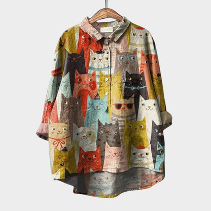 Milla | Dog Print Button Down Collared Long Sleeve Casual Blouse