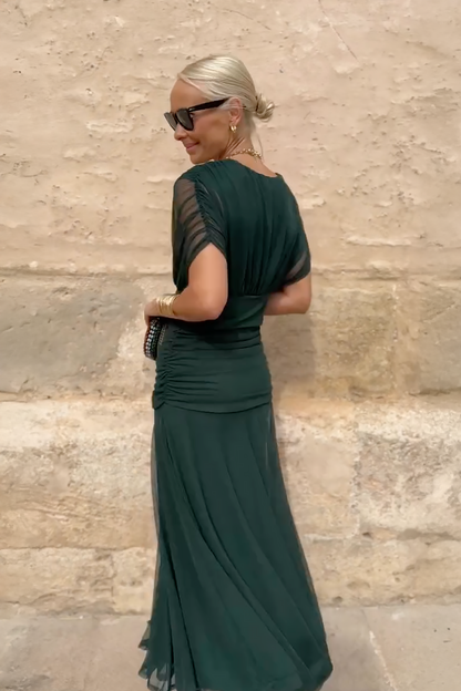Philippa | Women's Elegant V Neck Chiffon Pleated Wedding Guest Maxi Dress