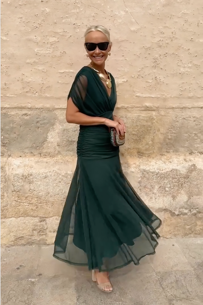 Philippa | Women's Elegant V Neck Chiffon Pleated Wedding Guest Maxi Dress