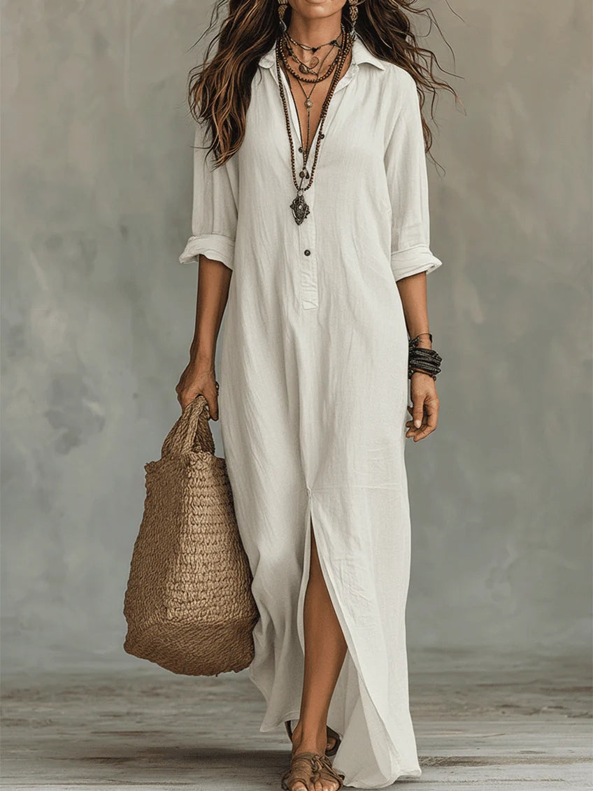 Chantelle | Women's Boho Collared Button Down Casual Maxi Dress