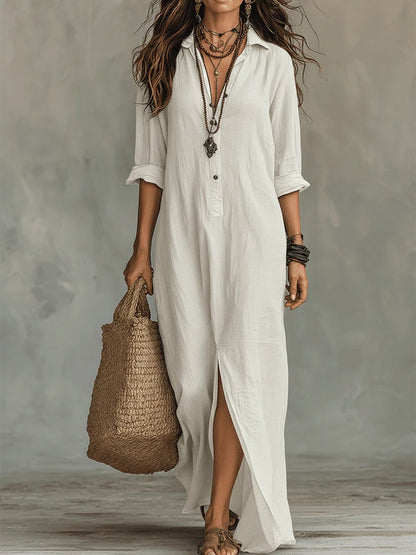 Chantelle | Women's Boho Collared Button Down Casual Maxi Dress