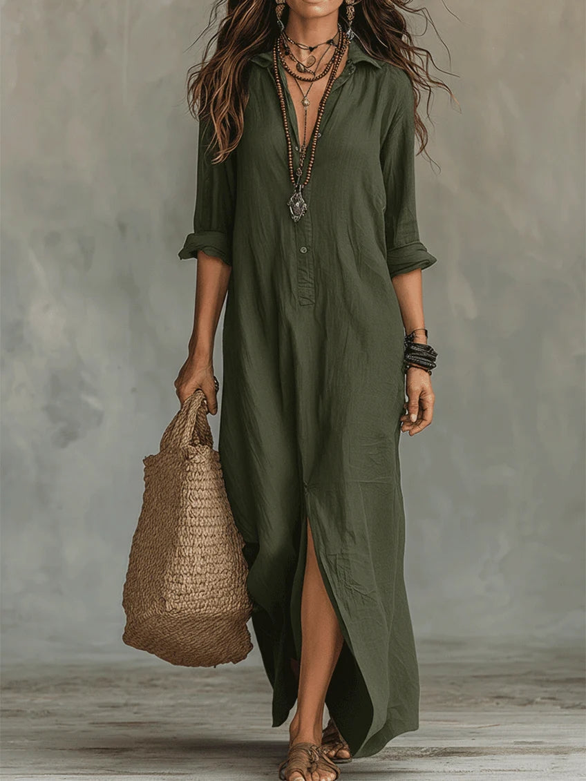 Chantelle | Women's Boho Collared Button Down Casual Maxi Dress