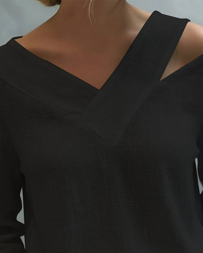 Aria | Long Sleeve Asymmetric V Neck Off Shoulder Relaxed Top