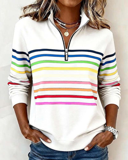 Remi | Multicolor Stripe Quarter Zip Stand Collar Casual Sweatshirt