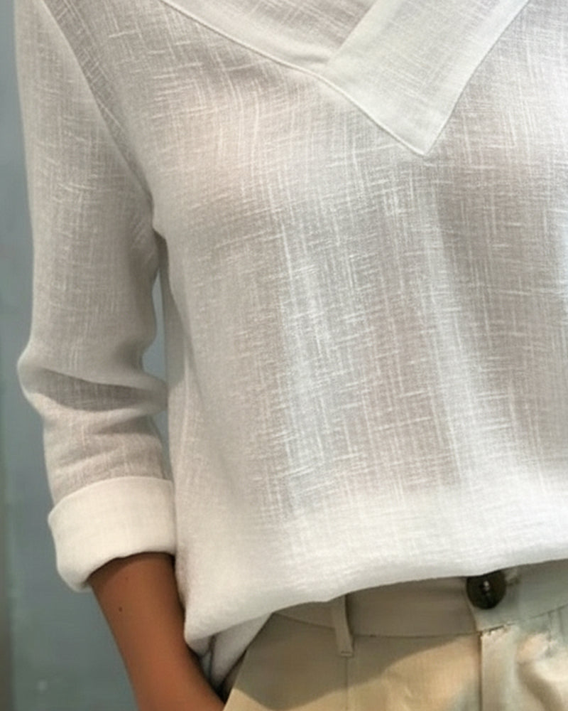 Aria | Long Sleeve Asymmetric V Neck Off Shoulder Relaxed Top