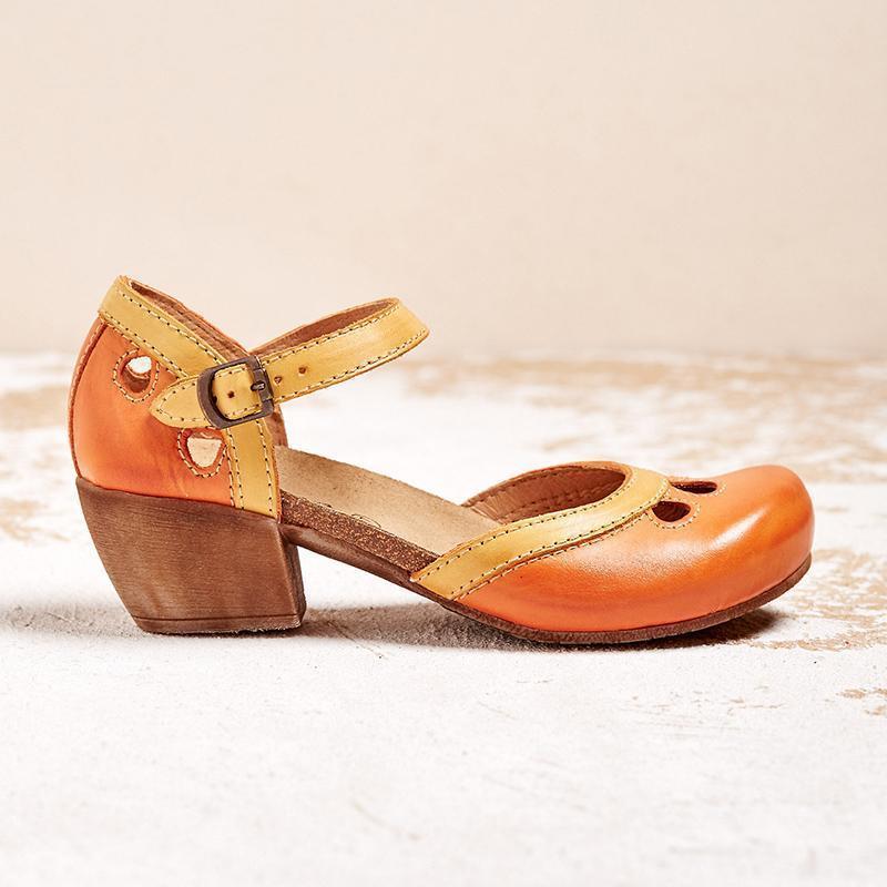 Charlotte | Colorblock Strappy Orthopedic Low Block Heel Cutout Sandal