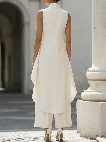 Danna | Women's Elegant High Neck Asymmetric Top Wide Leg Pant Set