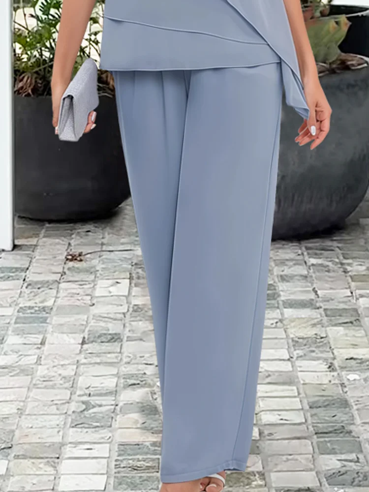 Elizabeth | Asymmetric Layered Chiffon Top Wide Leg Pants Elegant Two Piece Set