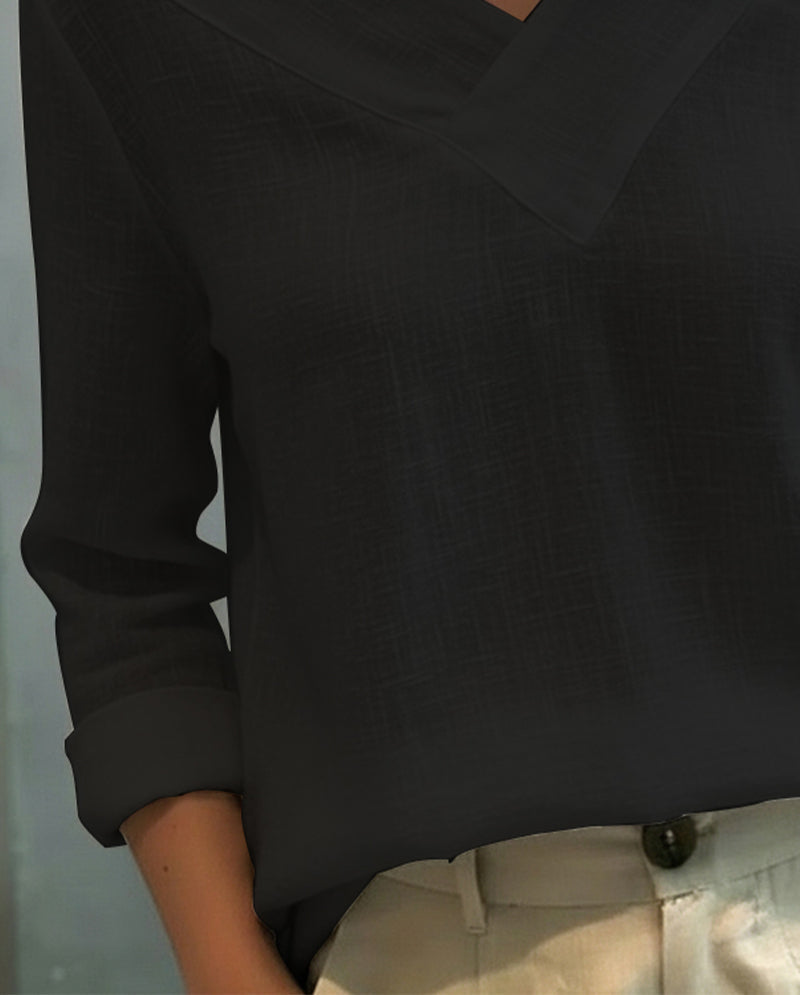 Aria | Long Sleeve Asymmetric V Neck Off Shoulder Relaxed Top