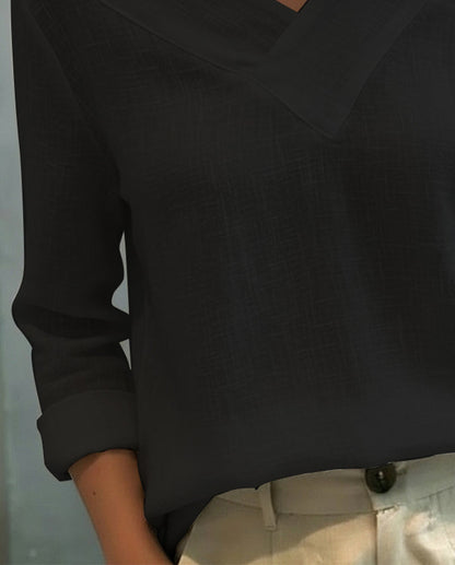 Aria | Long Sleeve Asymmetric V Neck Off Shoulder Relaxed Top