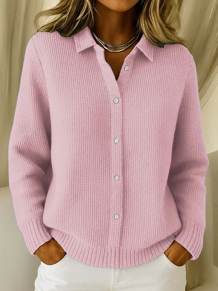 Susan | Women's Waffle Knit Collared Button Down Cardigan