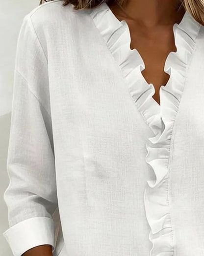Matilda | Women's Ruffle V Neck Relaxed Long Sleeve Blouse