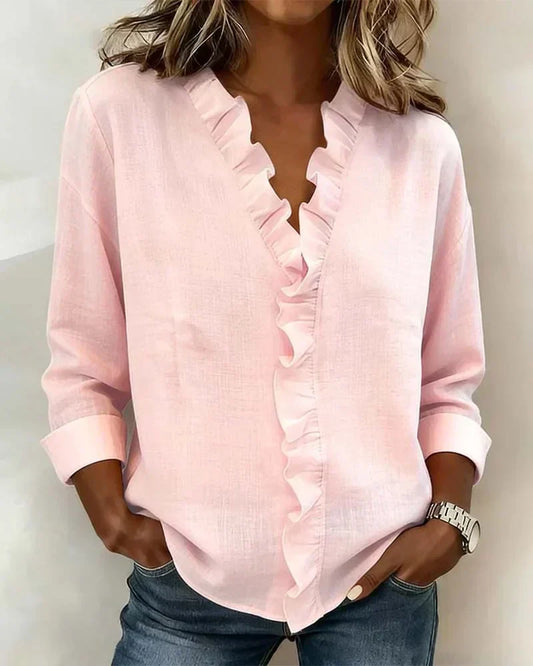 Matilda | Women's Ruffle V Neck Relaxed Long Sleeve Blouse