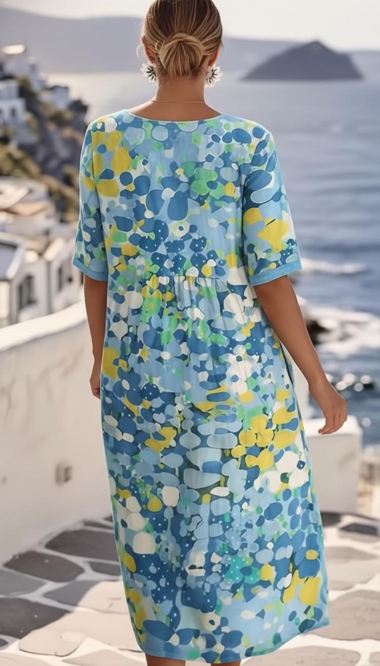 Marina | Women's Floral Print Round Neck Casual Summer Midi Dress
