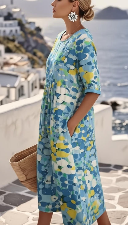 Marina | Women's Floral Print Round Neck Casual Summer Midi Dress