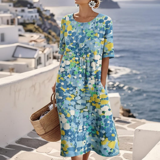 Marina | Women's Floral Print Round Neck Casual Summer Midi Dress