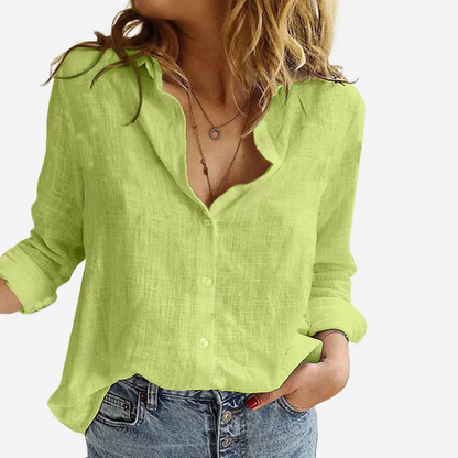 Femke | Women's Linen Blend Long Sleeve Button Down Blouse