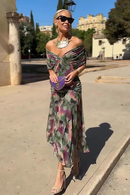 Philippa | Women's Elegant V Neck Chiffon Pleated Wedding Guest Maxi Dress