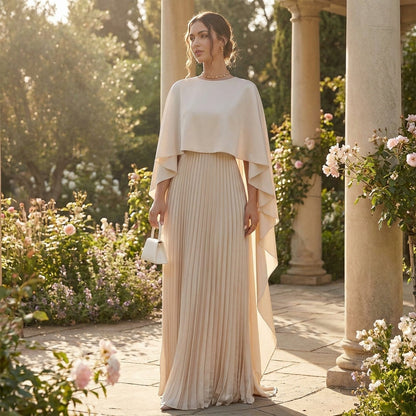 Seraphine | Women's Cape Sleeve High Neck Pleated Chiffon Maxi Dress