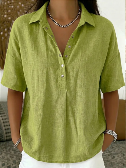 Quinley | Women's Linen Blend Collared V Neck Relaxed Blouse