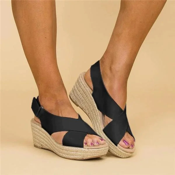 Neve | Cross Strap Espadrille Wedge Slingback Orthopedic Sandal