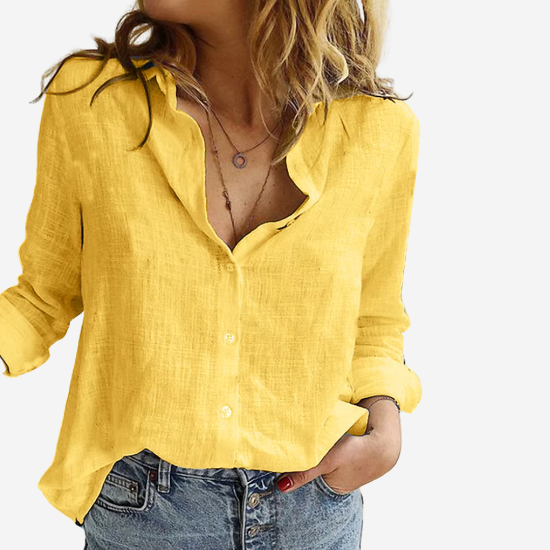 Femke | Women's Linen Blend Long Sleeve Button Down Blouse