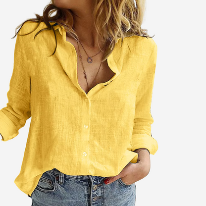Femke | Women's Linen Blend Long Sleeve Button Down Blouse