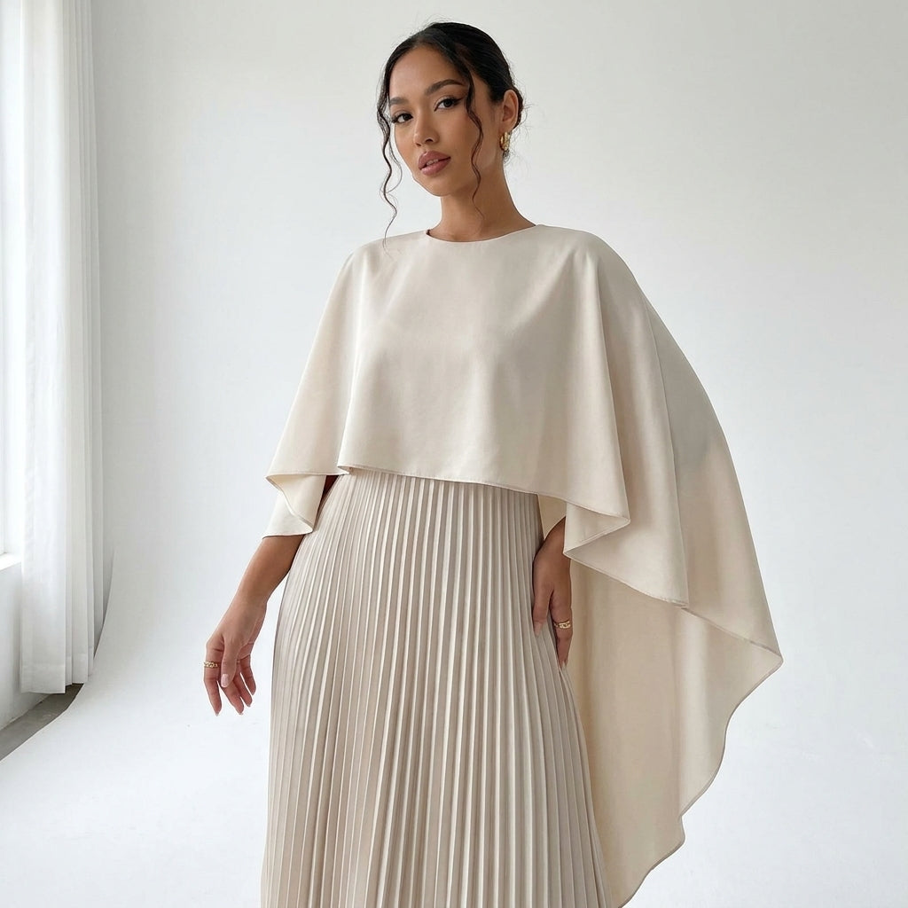 Seraphine | Women's Cape Sleeve High Neck Pleated Chiffon Maxi Dress