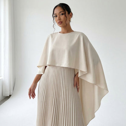 Seraphine | Women's Cape Sleeve High Neck Pleated Chiffon Maxi Dress